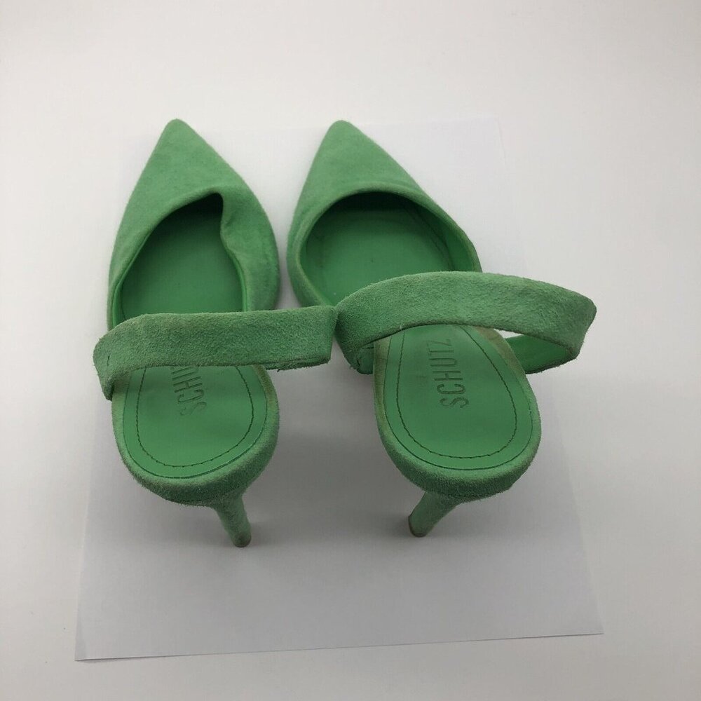 SCHUTZ Green Suede Slingback Pointed Pumps - Picture 4 of 10
